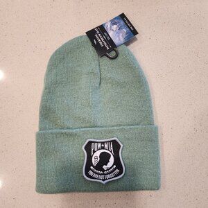 POW-MIA Patched Knit Cuffed Beanie in Mint Green.